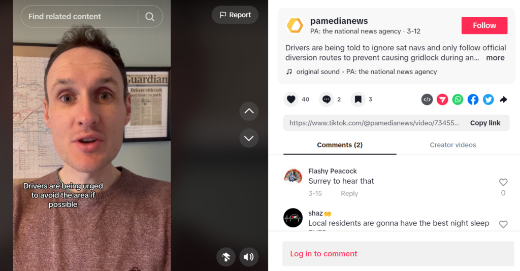 The article refers to news publishers using TikTok now as a news platform and that includes PA Media, of which the picture is an example of a TikTok they have produced.